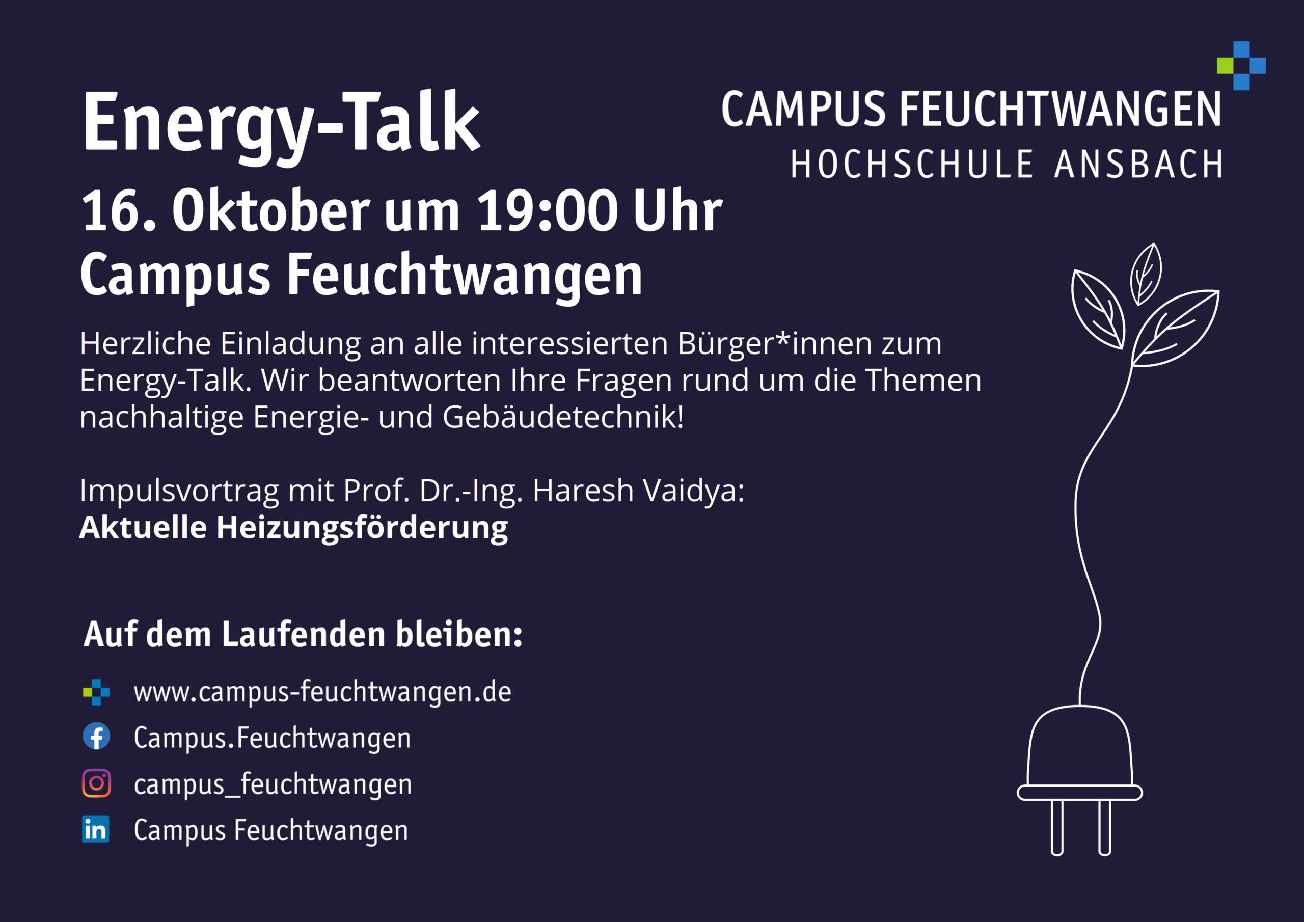 Info Flyer zum nächsten enrgy Talk: 16. Oktober 2024 um 19 Uhr am Campus Feuchtwangen